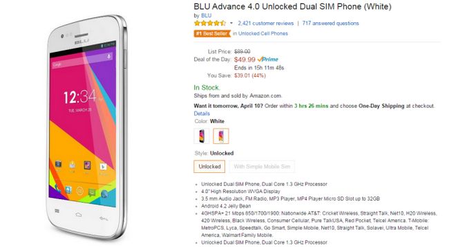Fotografía - [Offre Alerte] Prenez le Dual-SIM BLU Advance 4.0 pour seulement 50 $ sur Amazon Goldbox d'aujourd'hui